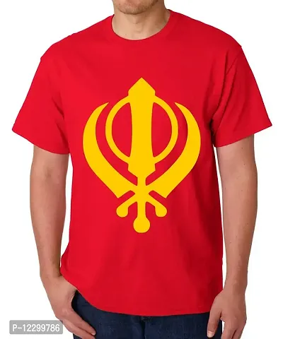 Caseria Men's Round Neck Cotton Half Sleeved T-Shirt with Printed Graphics - Sikh Khanda (Red, MD)