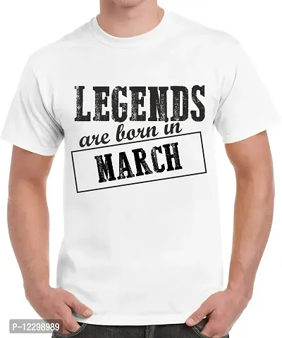 Caseria Men's Round Neck Cotton Half Sleeved T-Shirt with Printed Graphics - Legends are Born in March Pattern (White, XXL)-thumb0