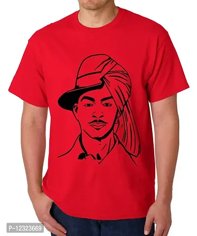 Caseria Men's Round Neck Cotton Half Sleeved T-Shirt with Printed Graphics - 2side Shaheed Bhagat Singh (Red, XXL)-thumb0