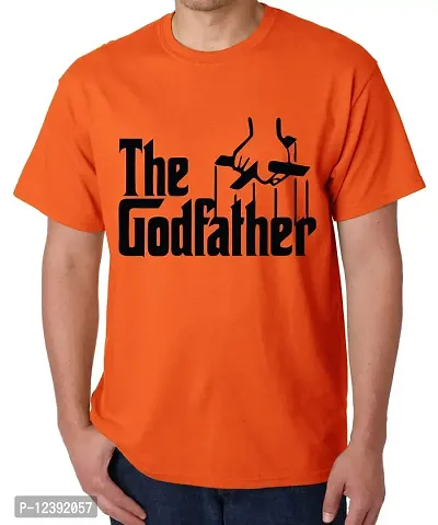 Caseria Men's Round Neck Cotton Half Sleeved T-Shirt with Printed Graphics - The Godfather (Orange, XL)