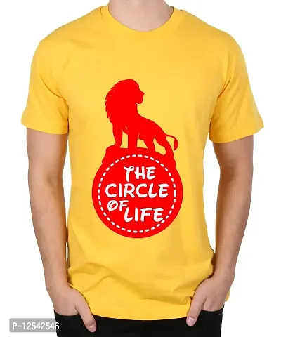 Caseria Men's Round Neck Cotton Half Sleeved T-Shirt with Printed Graphics - The Circle of Life (Yellow, XXL)-thumb0