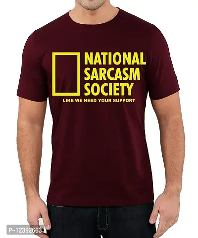 Caseria Men's Round Neck Cotton Half Sleeved T-Shirt with Printed Graphics - National Sarcasm Society (Maroon, MD)