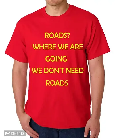 Caseria Men's Round Neck Cotton Half Sleeved T-Shirt with Printed Graphics - Roads Where WE are (Red, XXL)-thumb0