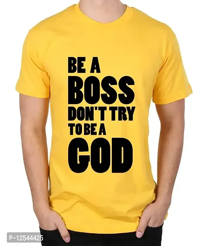 Caseria Men's Round Neck Cotton Half Sleeved T-Shirt with Printed Graphics - Be Boss God (Yellow, XL)