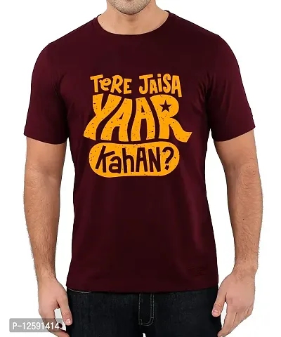 Caseria Men's Round Neck Cotton Half Sleeved T-Shirt with Printed Graphics - Tere Jaisa Yaar Kahan (Maroon, XL)-thumb0