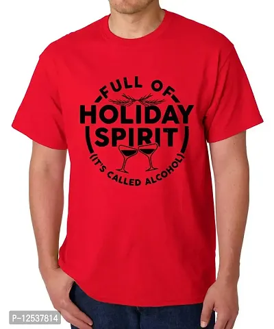 Caseria Men's Round Neck Cotton Half Sleeved T-Shirt with Printed Graphics - Full of Holiday (Red, SM)