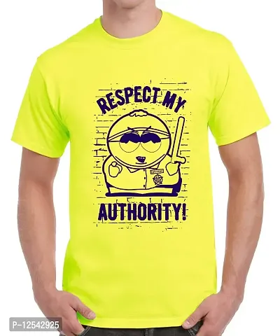 Caseria Men's Round Neck Cotton Half Sleeved T-Shirt with Printed Graphics - Respect My Authority (Lemon Yellow, MD)-thumb0