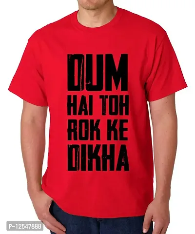 Caseria Men's Round Neck Cotton Half Sleeved T-Shirt with Printed Graphics - Dum Dikha (Red, XL)-thumb0