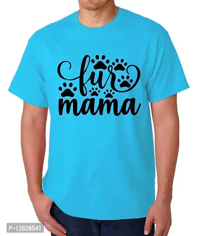 Caseria Men's Round Neck Cotton Half Sleeved T-Shirt with Printed Graphics - Feet Mama Fur (Sky Blue, XL)