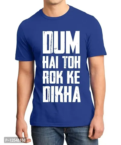 Caseria Men's Round Neck Cotton Half Sleeved T-Shirt with Printed Graphics - Dum Dikha (Royal Blue, L)-thumb0