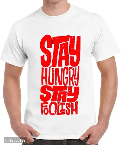 Caseria Men's Round Neck Cotton Half Sleeved T-Shirt with Printed Graphics - Stay Hungry (White, MD)