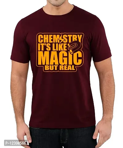 Caseria Men's Round Neck Cotton Half Sleeved T-Shirt with Printed Graphics - Chemistry It's Like Magic (Maroon, XL)-thumb0