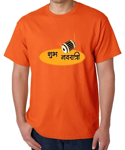 Caseria Men's Round Neck Half Sleeved T-Shirt with Graphics - shubh Navratri (Orange, MD)