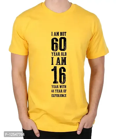 Caseria Men's Round Neck Cotton Half Sleeved T-Shirt with Printed Graphics - I Am Not 60 (Yellow, XL)