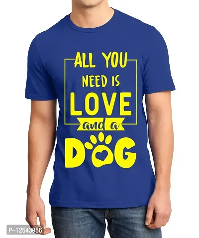 Caseria Men's Round Neck Cotton Half Sleeved T-Shirt with Printed Graphics - All You Need Dog (Royal Blue, L)