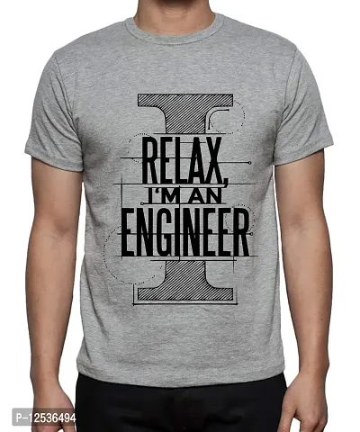 Caseria Men's Round Neck Cotton Half Sleeved T-Shirt with Printed Graphics - I Relax Engineer (Grey, SM)