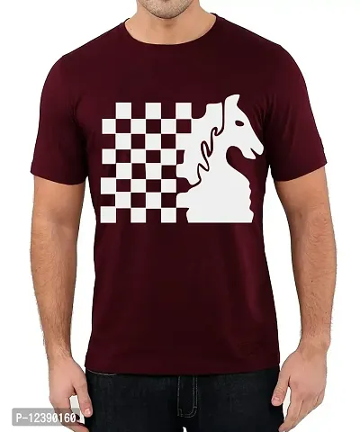 Caseria Men's Round Neck Cotton Half Sleeved T-Shirt with Printed Graphics - Knight Chess (Maroon, SM)-thumb0