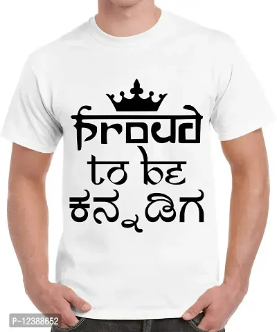 Caseria Men's Round Neck Cotton Half Sleeved T-Shirt with Printed Graphics - Proud to Be Kannada (White, XXL)