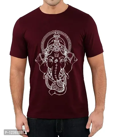 Caseria Men's Round Neck Cotton Half Sleeved T-Shirt with Printed Graphics - Shri Ganesh (Maroon, L)-thumb0