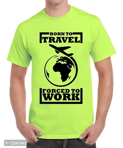 Caseria Men's Round Neck Cotton Half Sleeved T-Shirt with Printed Graphics - Born to Travel (Liril Green, MD)