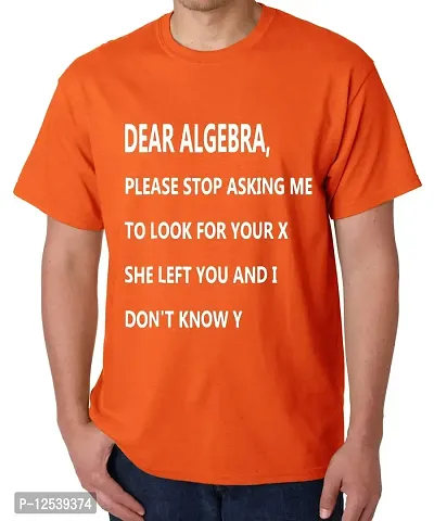 Caseria Men's Round Neck Cotton Half Sleeved T-Shirt with Printed Graphics - Dear Algebra Please Stop (Orange, XL)-thumb0