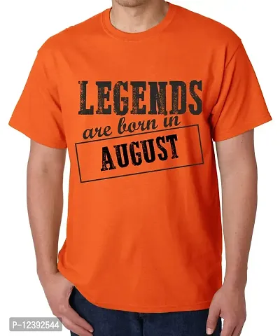 Caseria Men's Round Neck Cotton Half Sleeved T-Shirt with Printed Graphics - Legends are Born in August Pattern (Orange, MD)