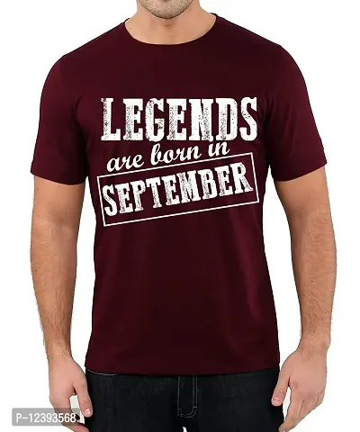 Caseria Men's Round Neck Cotton Half Sleeved T-Shirt with Printed Graphics - Legends are Born in September Pattern (Maroon, L)-thumb0