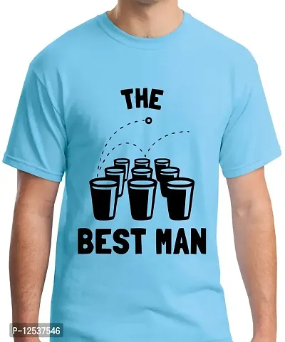 Caseria Men's Round Neck Cotton Half Sleeved T-Shirt with Printed Graphics - The Best Man (Sky Blue, XL)-thumb0