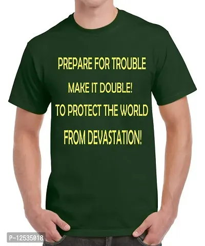 Caseria Men's Round Neck Cotton Half Sleeved T-Shirt with Printed Graphics - Prepare for Trouble (Bottel Green, XXL)-thumb0