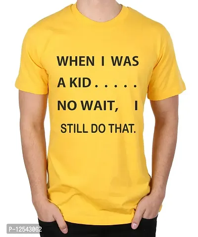 Caseria Men's Round Neck Cotton Half Sleeved T-Shirt with Printed Graphics - When I was A Kid (Yellow, SM)