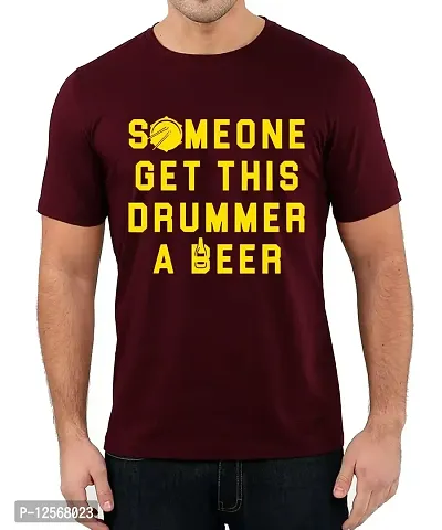 Caseria Men's Round Neck Cotton Half Sleeved T-Shirt with Printed Graphics - Someone Get This Drummer (Maroon, L)-thumb0