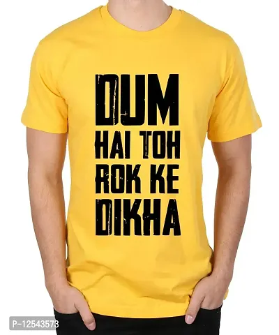 Caseria Men's Round Neck Cotton Half Sleeved T-Shirt with Printed Graphics - Dum Dikha (Yellow, XL)