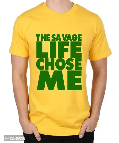 Caseria Men's Round Neck Cotton Half Sleeved T-Shirt with Printed Graphics - Life Chose Me (Yellow, XXL)