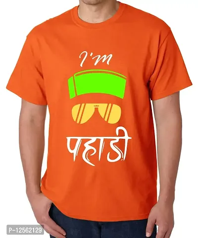 Caseria Men's Round Neck Cotton Half Sleeved T-Shirt with Printed Graphics - I'm Pahadi (Orange, MD)-thumb0