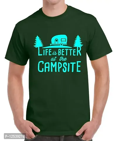 Caseria Men's Round Neck Cotton Half Sleeved T-Shirt with Printed Graphics - Better at The Campsite (Bottel Green, MD)