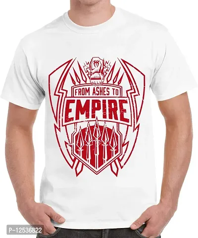 Caseria Men's Round Neck Cotton Half Sleeved T-Shirt with Printed Graphics - Ashes to Empire (White, XL)