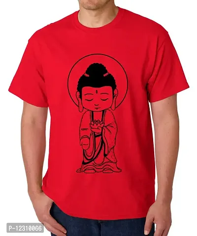 Caseria Men's Round Neck Cotton Half Sleeved T-Shirt with Printed Graphics - Kid Buddha (Red, XL)