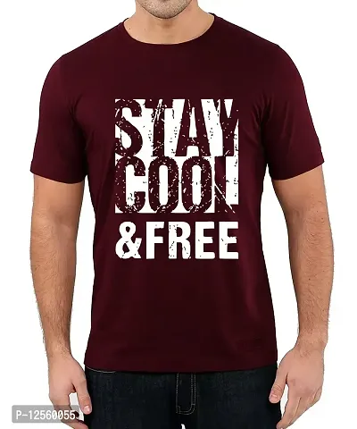 Caseria Men's Round Neck Cotton Half Sleeved T-Shirt with Printed Graphics - Stay Cool & Free (Maroon, SM)