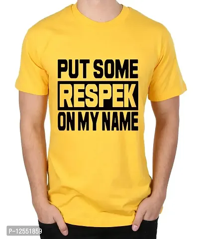 Caseria Men's Round Neck Cotton Half Sleeved T-Shirt with Printed Graphics - Put Some Respek (Yellow, SM)