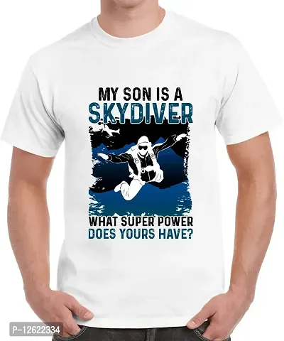 Caseria Men's Round Neck Cotton Half Sleeved T-Shirt with Printed Graphics - Son Skydiver (White, MD)-thumb0