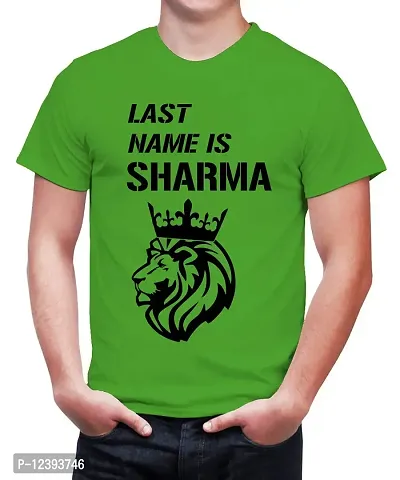 Caseria Men's Round Neck Cotton Half Sleeved T-Shirt with Printed Graphics - Last Name is Sharma (Parrot Green, SM)-thumb0