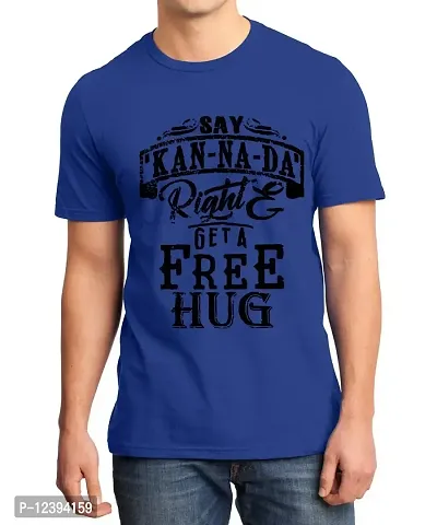 Caseria Men's Round Neck Cotton Half Sleeved T-Shirt with Printed Graphics - Say Kannada (Royal Blue, XXL)