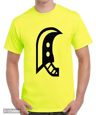 Caseria Men's Round Neck Cotton Half Sleeved T-Shirt with Printed Graphics - Monster Great Sword (Lemon Yellow, XL)