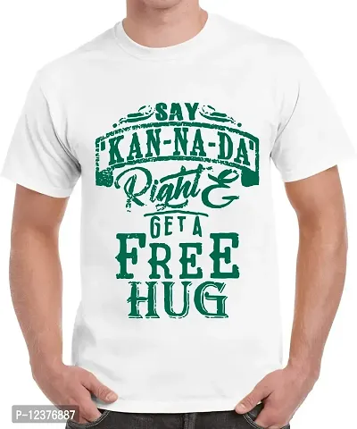 Caseria Men's Round Neck Cotton Half Sleeved T-Shirt with Printed Graphics - Say Kannada (White, SM)