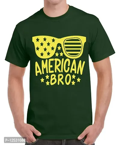 Caseria Men's Round Neck Cotton Half Sleeved T-Shirt with Printed Graphics - American Bro (Bottel Green, XL)