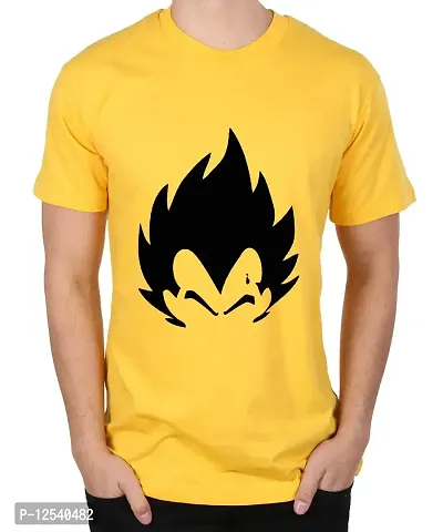 Caseria Men's Round Neck Cotton Half Sleeved T-Shirt with Printed Graphics - Saiyan Prince Silhouette (Yellow, XL)