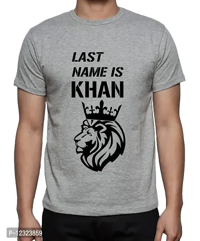 Caseria Men's Round Neck Cotton Half Sleeved T-Shirt with Printed Graphics - Last Name is Khan (Grey, SM)-thumb0