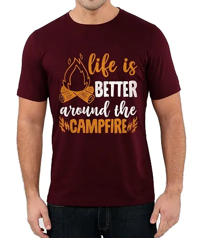 Caseria Men's Round Neck Half Sleeved T-Shirt with Graphics - Life Better Camp (Maroon, L)