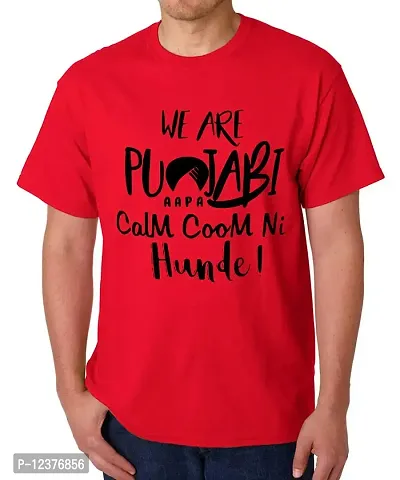 Caseria Men's Round Neck Cotton Half Sleeved T-Shirt with Printed Graphics - We are Punjabi (Red, XXL)-thumb0