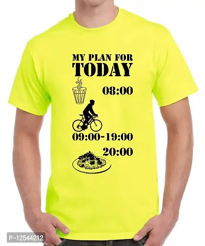 Caseria Men's Round Neck Cotton Half Sleeved T-Shirt with Printed Graphics - My Plan for Today (Lemon Yellow, SM)-thumb0